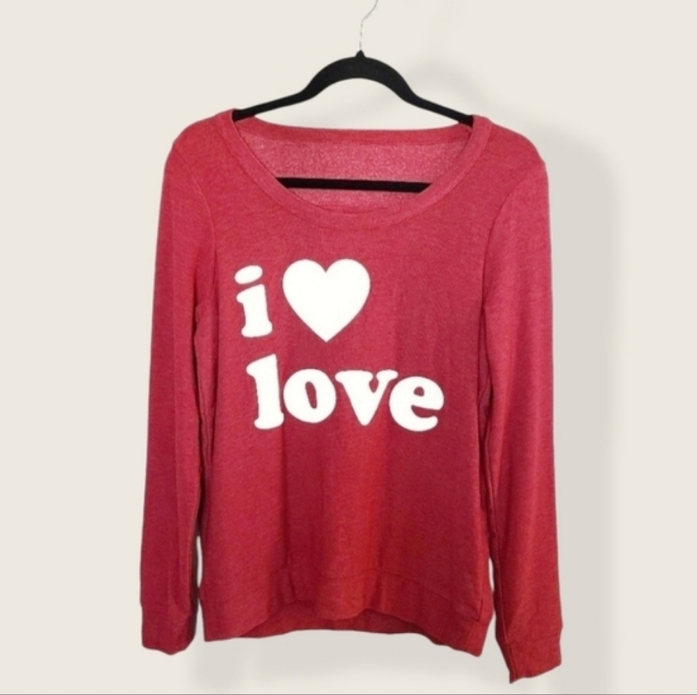 NWT Chaser Red Soft Cozy Sweatshirt I Love Love Heart Valentines